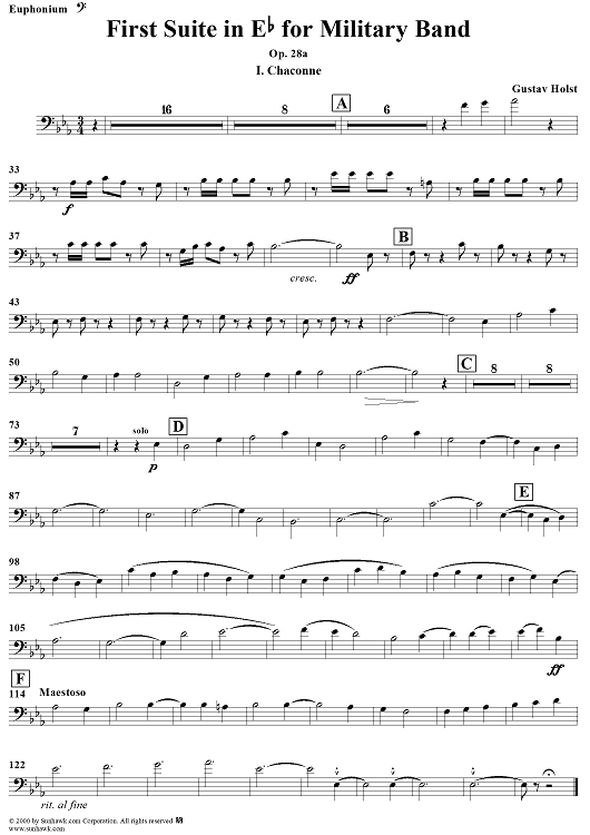 First Suite in E-flat, Op. 28a - Euphonium 1-Bass Clef