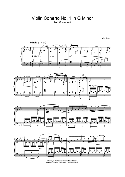 Plantation tab hø Violin Concerto No.1 In G Minor (2nd Movement)&quot; Sheet Music for Piano  - Sheet Music Now