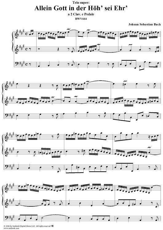 Allein Gott in der Höh' sei Ehr', trio, No. 14 from "18 Leipzig Chorale Preludes", BWV664