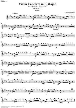 Violin Concerto in E Major    - from "L'Estro Armonico" - Op. 3/12  (RV265) - Violin 4