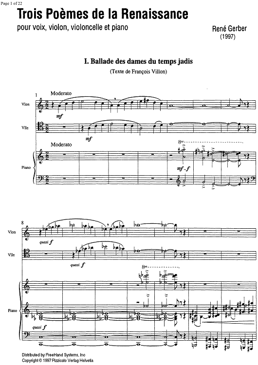 Trois Poèmes de la Renaissance - Score