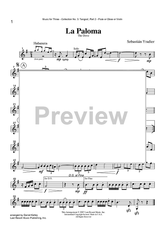 La Paloma (The Dove) - Part 2 Flute, Oboe or Violin