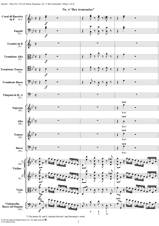 Rex tremendae, No. 4 from Mass No. 19 (Requiem) in D Minor, K626 - Full Score