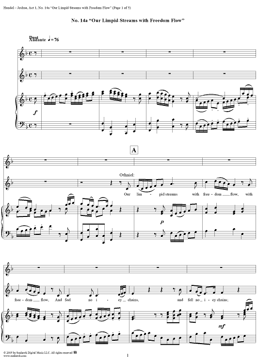 Joshua, Act 1, No. 14a "Our limpid streams with freedom flow"