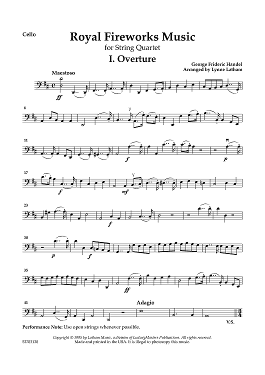 The Royal Fireworks Music - Cello