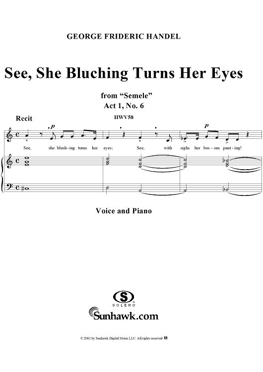 Semele Oratorio, Act 1, no.6: See, She Blushing Turns Her Eyes, Recit.