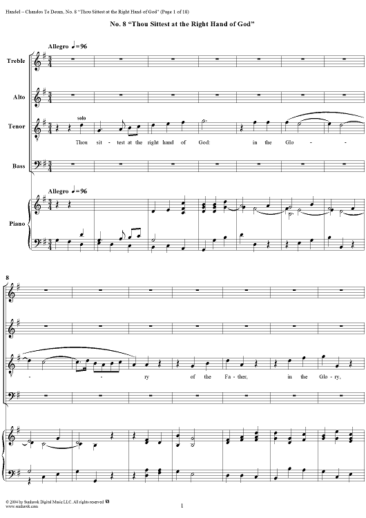 Chandos Te Deum in B-flat Major, HWV281: No. 8, Thou Sittest at the Right Hand of God