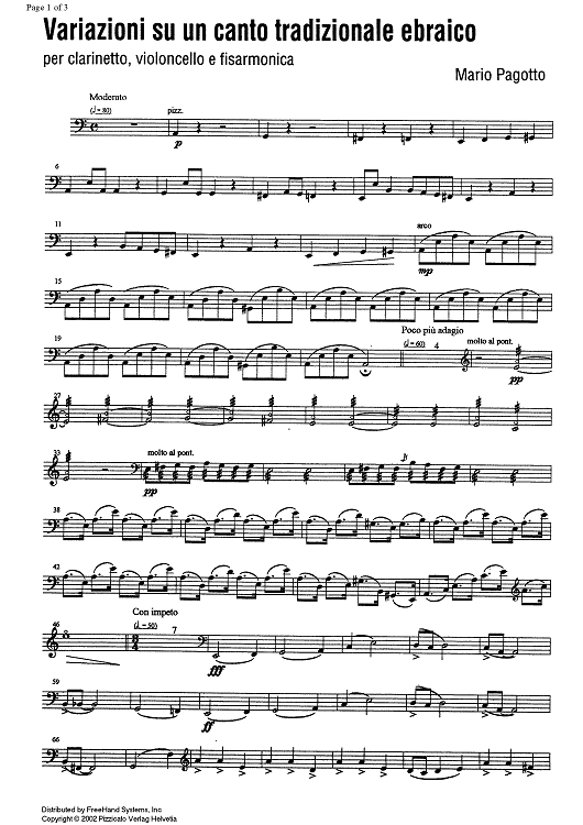 Variazioni su un acatno tradizionale ebraico - Cello