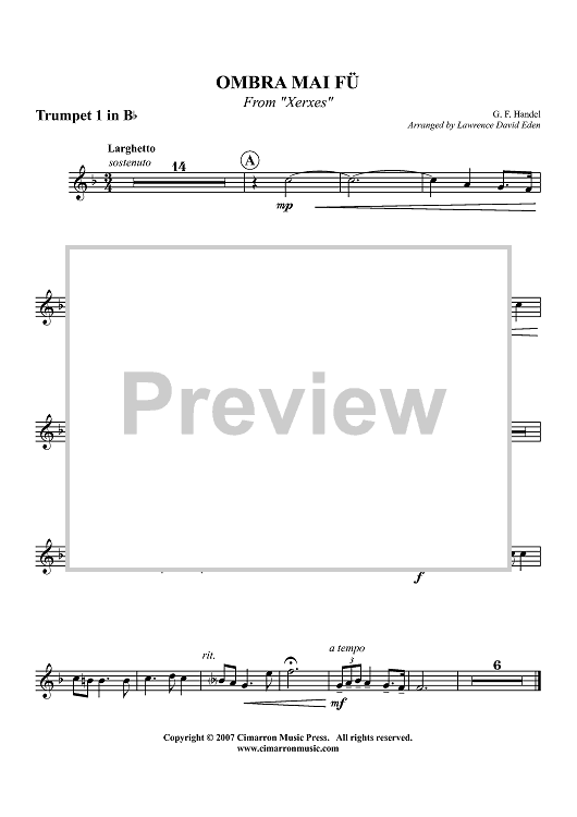 Ombra Mai Fu - From "Xerxes" - Trumpet 1 in Bb