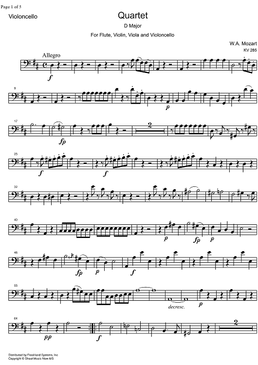 Quartet D Major KV285 - Cello