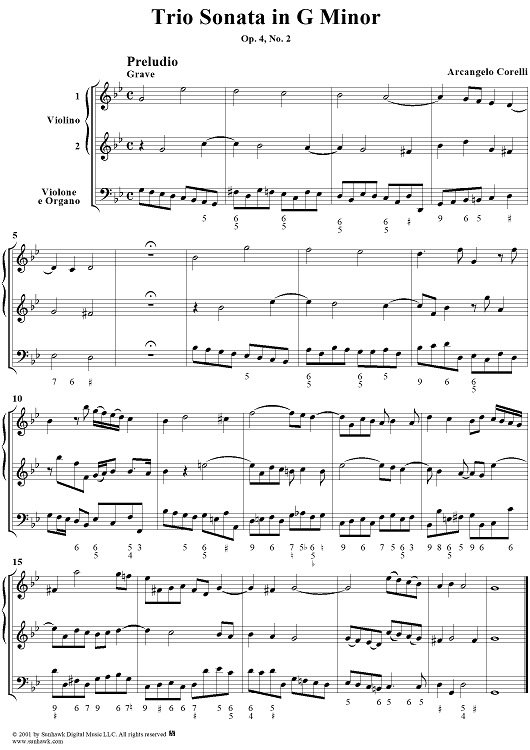 Trio Sonata in G Minor  - Op. 4, No. 2 - Score