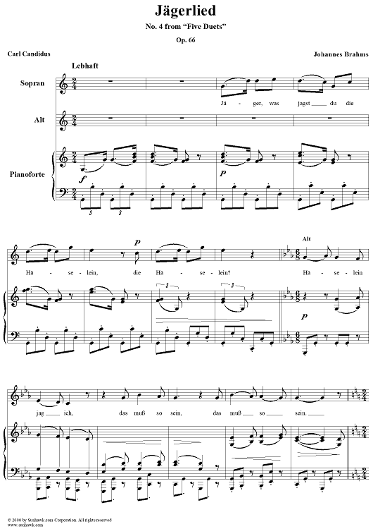 Jägerlied - No. 4 from "Five Duets" Op. 66