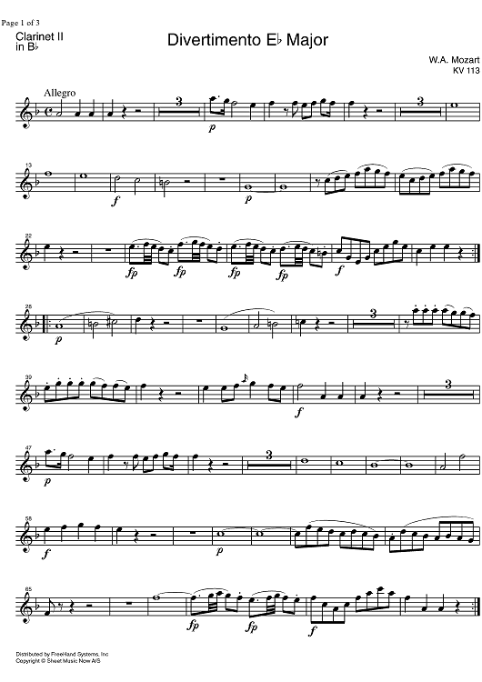 Divertimento No. 1 Eb Major KV113 - Clarinet 2