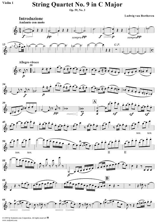 String Quartet No. 9 in C Major, Op. 59, No. 3 - Violin 1