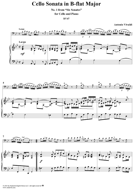 Cello Sonata No. 1 in B-flat Major, RV47 - Piano
