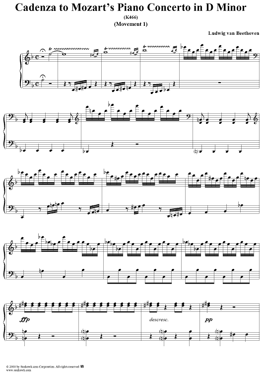 Piano Concerto no. 20 in D minor: Movement 1, Cadenza