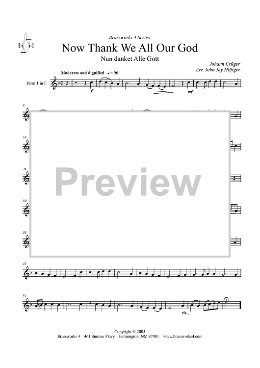 Thank We All Our God (Nun danket Alle Gott) - Horn 1 in F