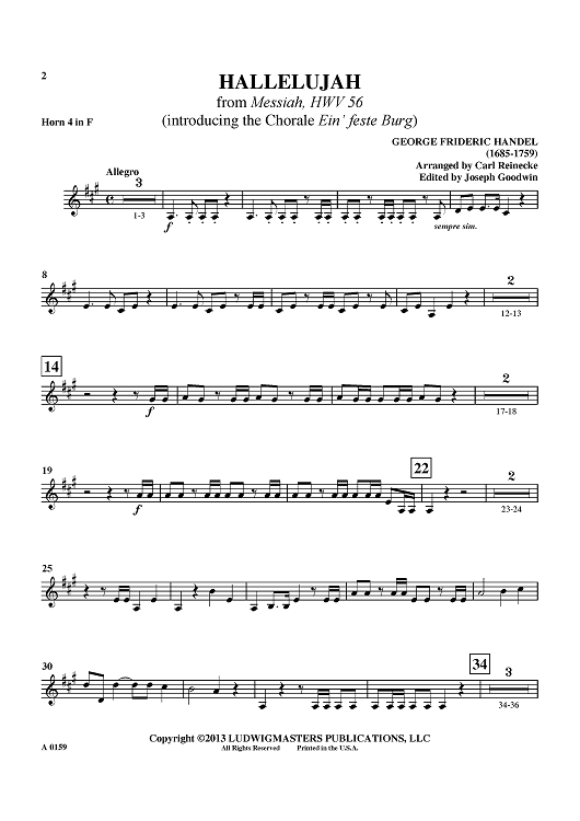 Hallelujah - from "Messiah", HWV 56 (introducing the Chorale "Ein' feste Burg") - Horn in F 4