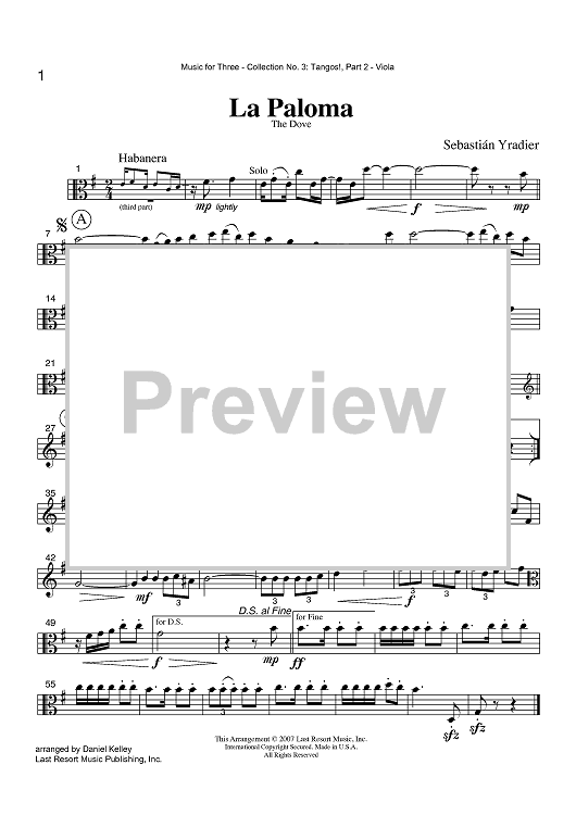 La Paloma (The Dove) - Part 2 Viola