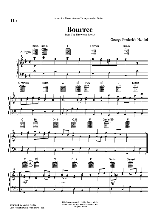Bourree, La Rejouissance & Menuet from The Fireworks Music - Keyboard or Guitar