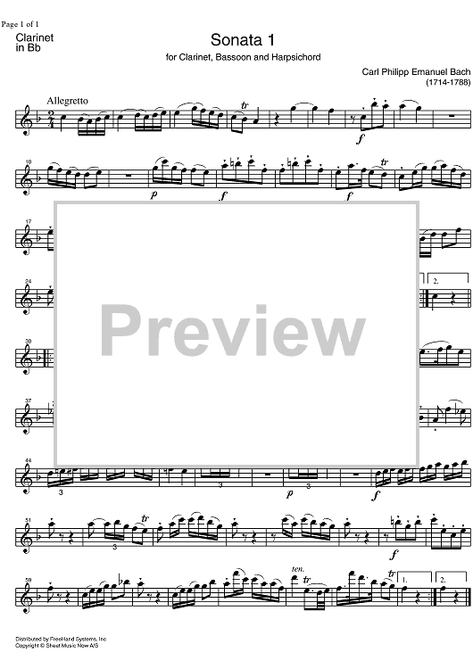 Sonata No. 1 Eb Major - Clarinet