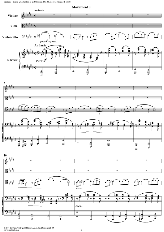 Piano Quartet No. 3 in C Minor, Movement 3 - Piano Score