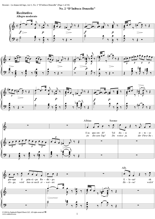 D'Inibaca Donzella: No. 2 from "La donna del lago", Act 1 - Score