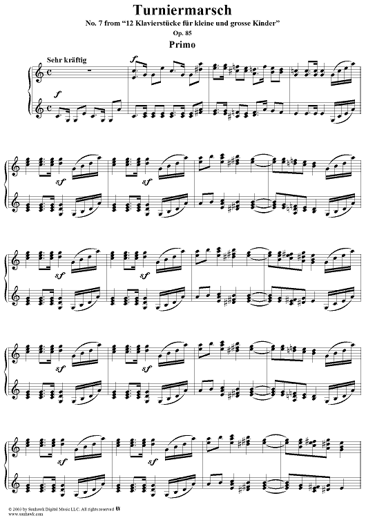 Turniermarsch, No. 7 from "12 Klavierstücke für kleine und grosse Kinder" (Op. 85)