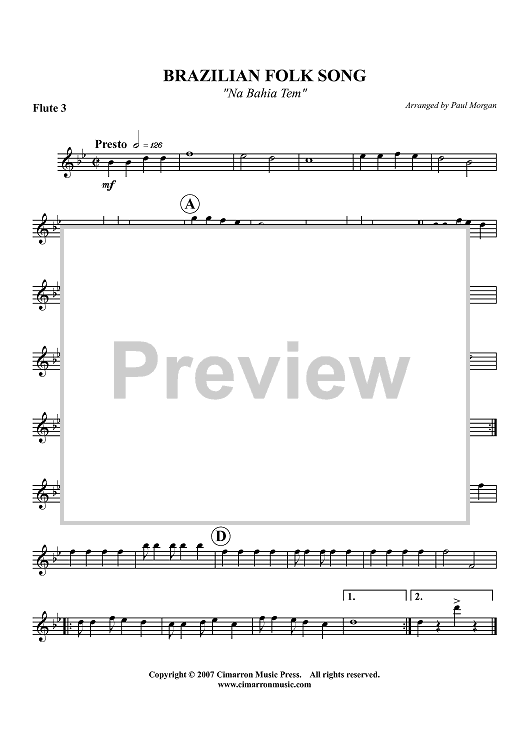 Brazilian Folk Song (Na Bahia Tem) - Flute 3