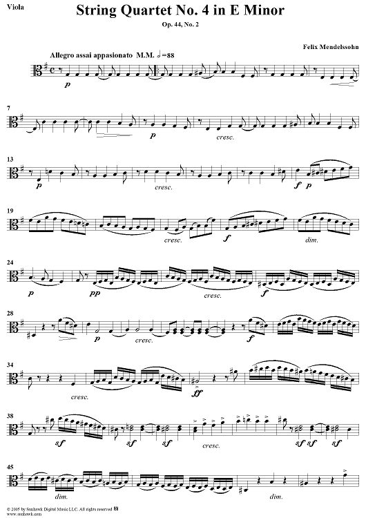 String Quartet No. 4 in E Minor, Op. 44, No. 2 - Viola