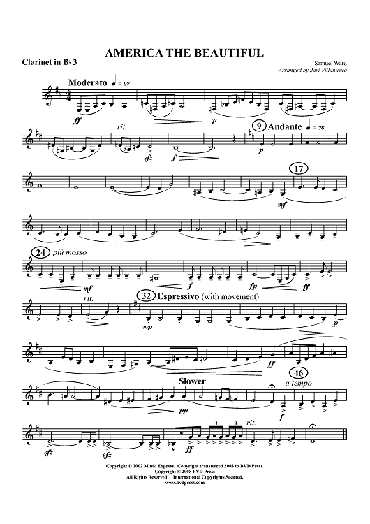 America the Beautiful - Clarinet 3 in B-flat (op. Alto Cl.)