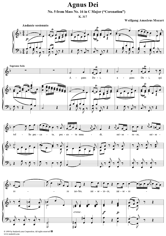 Agnus Dei - No. 6 from Mass No. 16 in C major ("Coronation") - K317