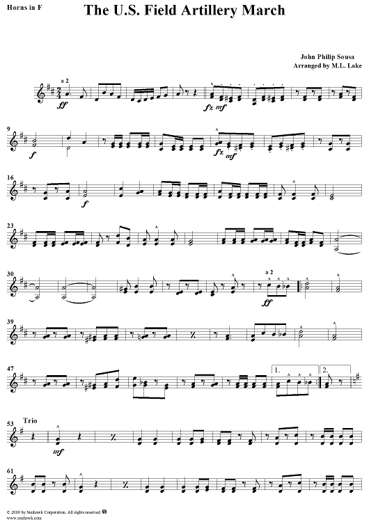 The U.S. Field Artillery March - Horns in F