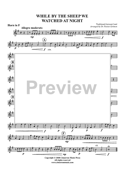 While By the Sheep We Watched at Night - Horn in F