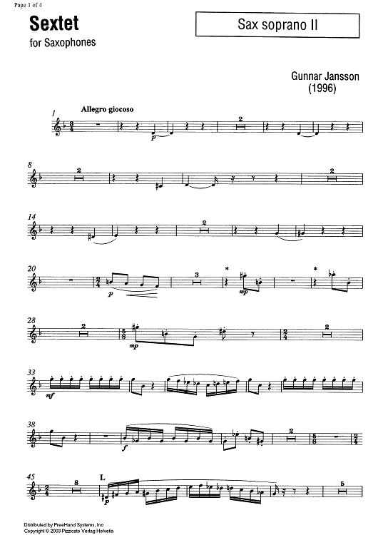 Sextet - B-flat Soprano Saxophone 2