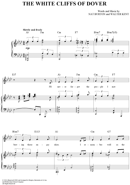 The White Cliffs Of Dover" Sheet Music for Piano/Vocal/Chords Sheet
