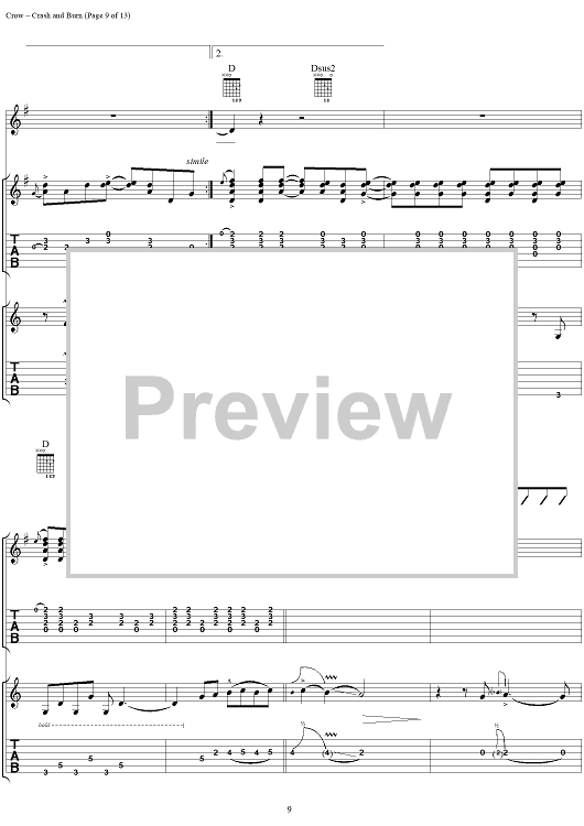 Crash and Burn" Sheet Music by Sheryl Crow for Guitar Tab/Vocal Sheet