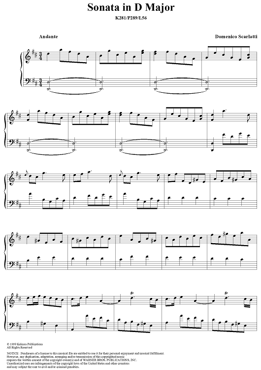Sonata in D major - K281/P289/L56