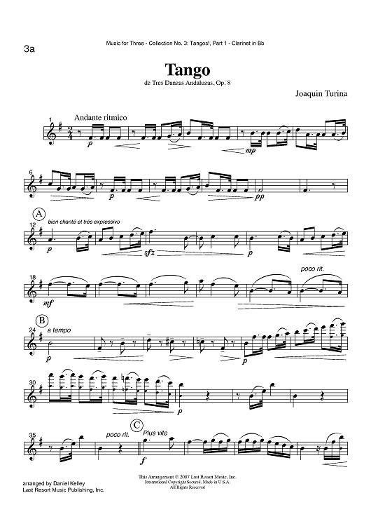 Tango - de Tres Danzas Andaluzas, Op. 8 - Part 1 Clarinet in Bb
