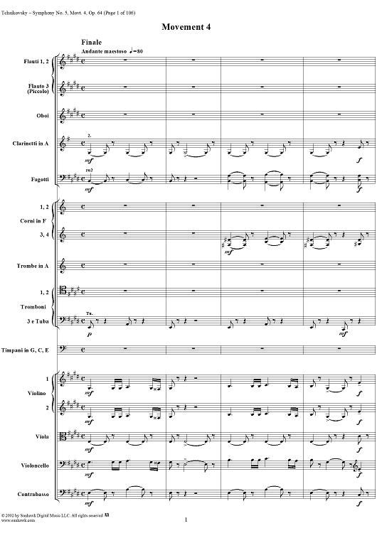 Symphony No. 5 in E minor (e-moll). Movemen IV, Finale, Andante maestoso-Allegro vivace