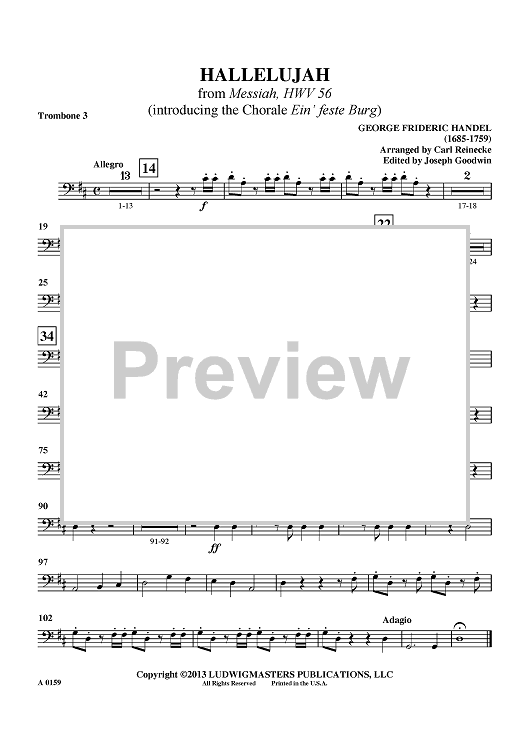 Hallelujah - from "Messiah", HWV 56 (introducing the Chorale "Ein' feste Burg") - Trombone 3