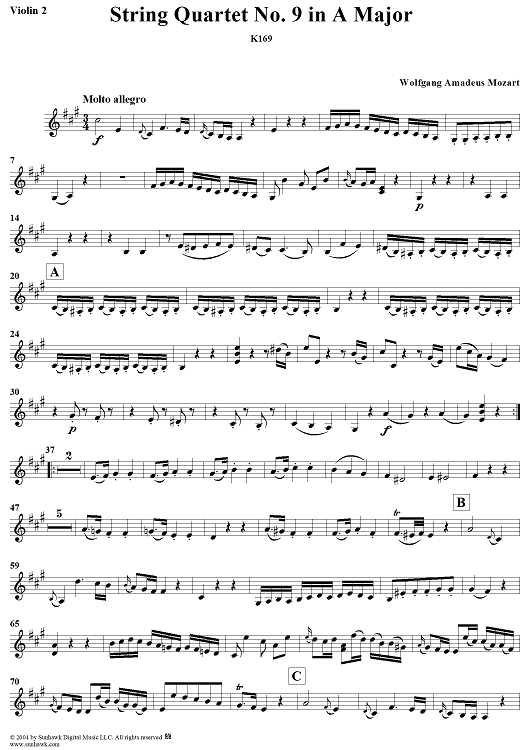 String Quartet No. 9 in A Major, K169 - Violin 2