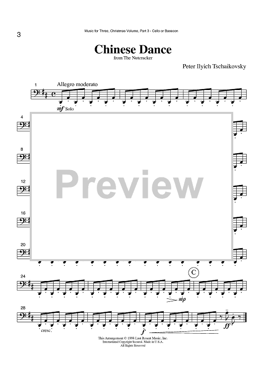 Chinese Dance from the Nutcracker - Part 3 Cello or Bassoon
