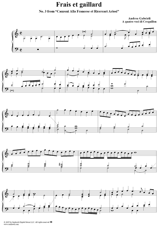 Frais et gaillard, No. 3 from "Canzoni Alla Francese et Ricercari Ariosi"