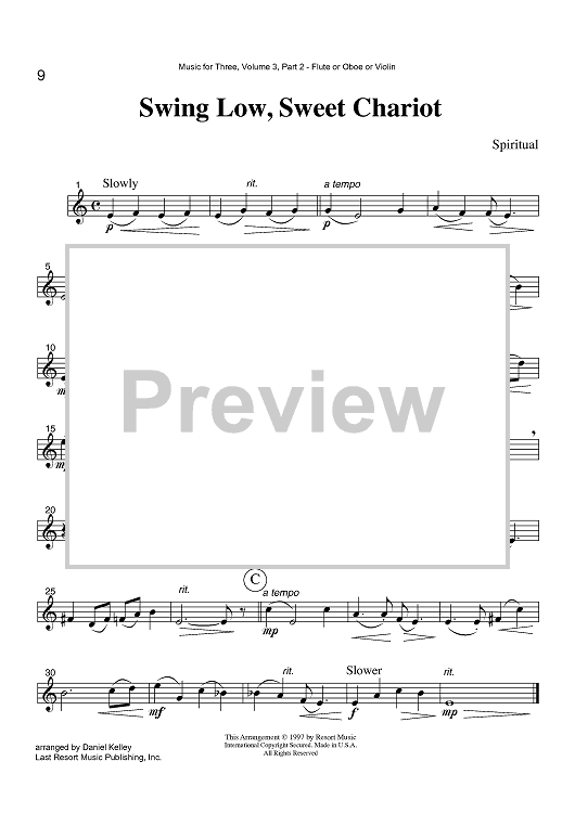 Swing Low, Sweet Chariot - Part 2 Flute, Oboe or Violin