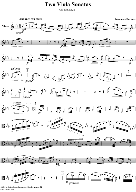 Viola Sonata no. 2,  op. 120, Andante con moto   (Viola Part)