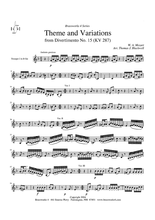 Theme and Variations from Divertimento No. 15 (KV 287) - Trumpet 2 in Bb