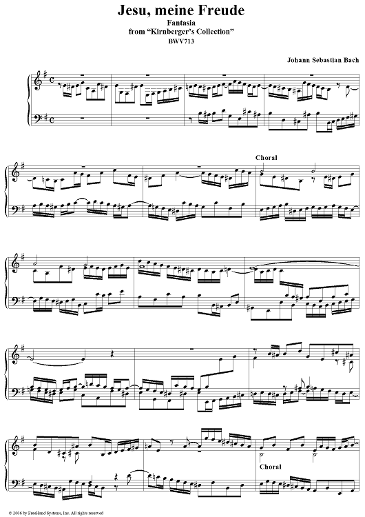 Jesu, meine Freude, fantasia, from "Kirnberger's Collection", BWV713