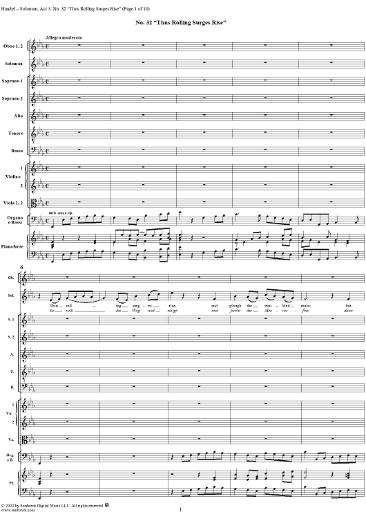 Thus rolling surges rise, No. 32 from Oratorio "Solomon", Act 3 (HWV67)