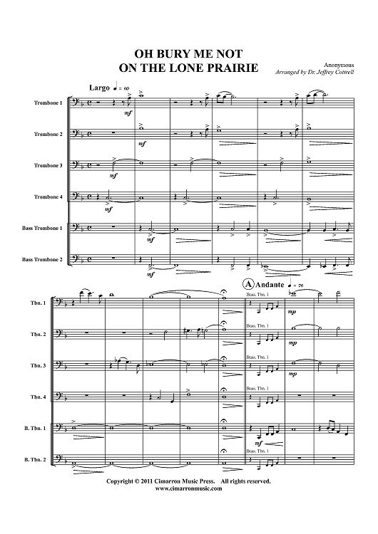 Oh Bury Me Not On The Lone Prairie - Score